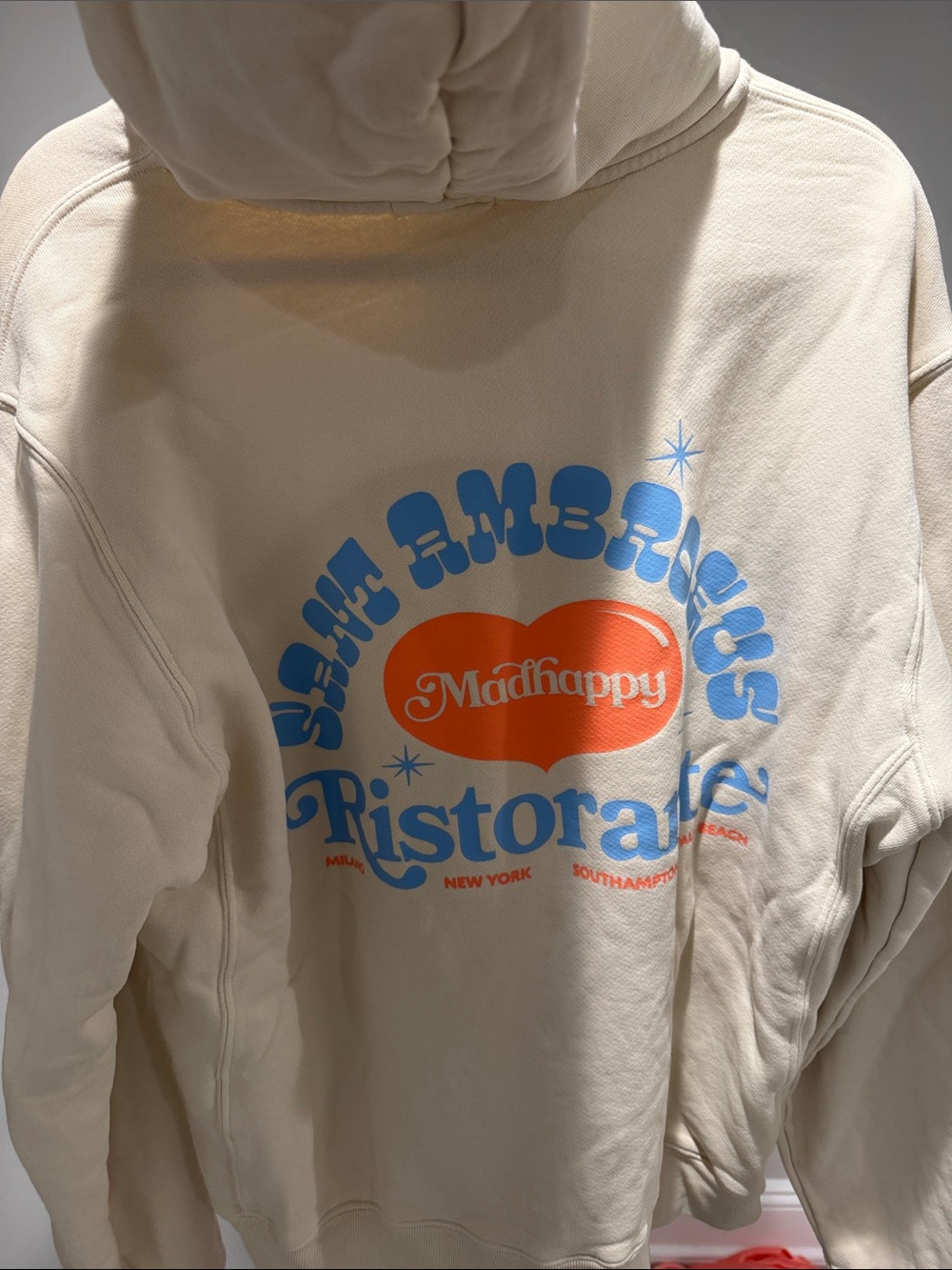 Madhappy Cream Hooded Sweatshirt with Embroidered Logo - Picture 3 of 5